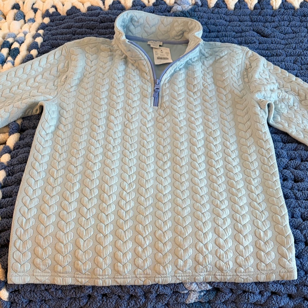 Light Blue Quarter-Zip hearts cable soft shirt